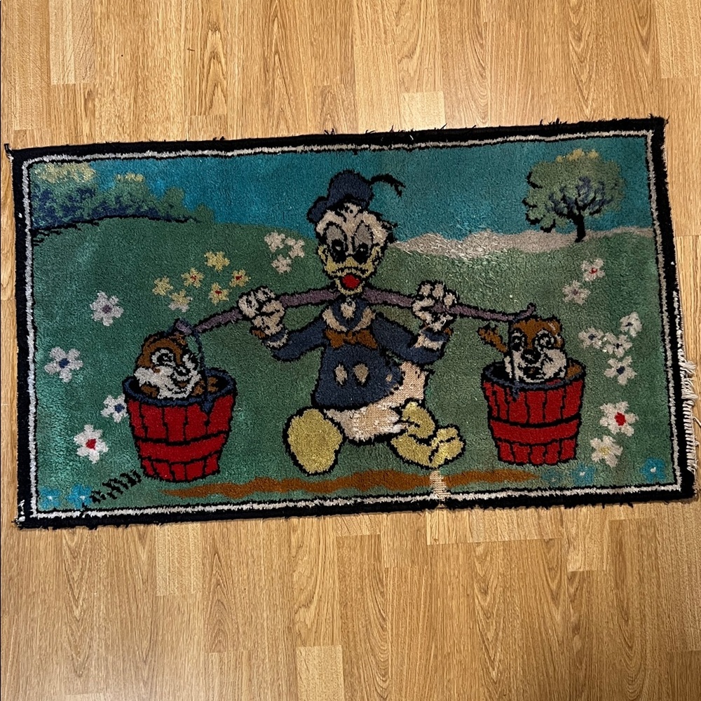 Vintage Disney Rug Donald Duck Chip & Dale MCM